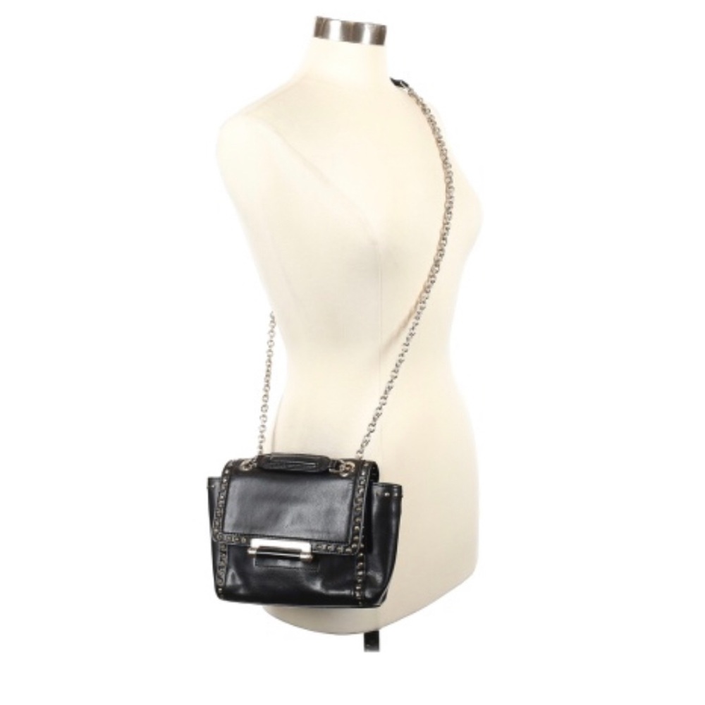 Dian Von Furstenberg Black Moto Leather Crossbody Purse Bag Nice Hardware Rivets